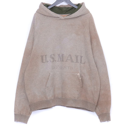 LAID BACK Vintage Processed Front Logo Hoodie Beige Size 2