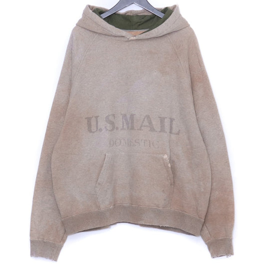 LAID BACK Vintage Processed Front Logo Hoodie Beige Size 2