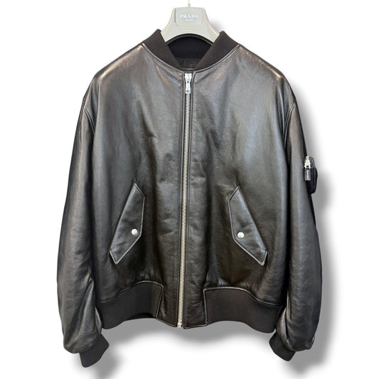 PRADA Nappa Leather MA-1 Bomber Jacket Black Size 50