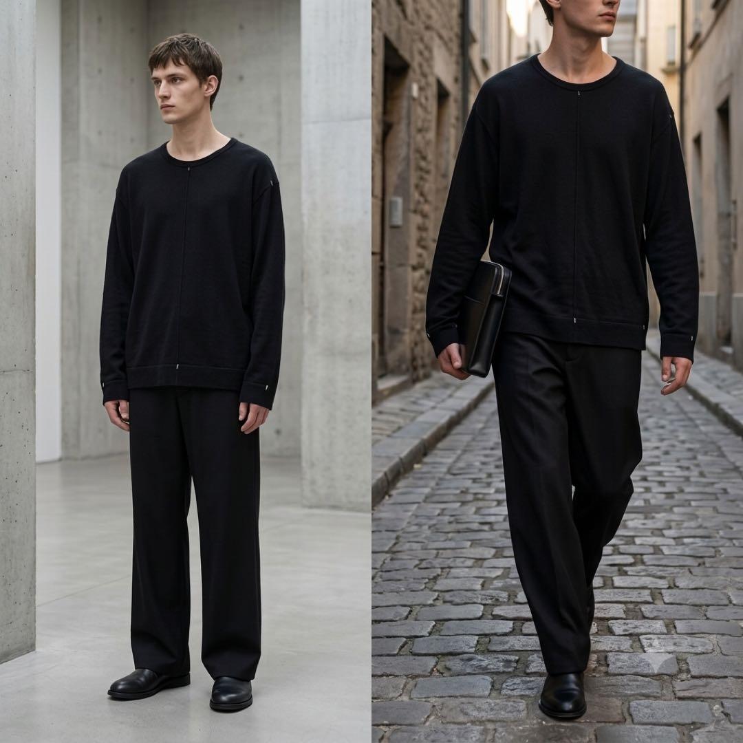 ISSEY MIYAKE MEN 03AW White Stitch Cotton Knit Black Size XL