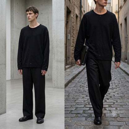 ISSEY MIYAKE MEN 03AW White Stitch Cotton Knit Black Size XL