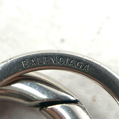 BALENCIAGA Typo Metal Logo Keyring Silver Size ONE SIZE