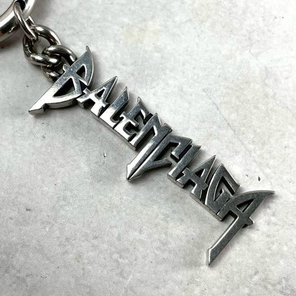 BALENCIAGA Typo Metal Logo Keyring Silver Size ONE SIZE