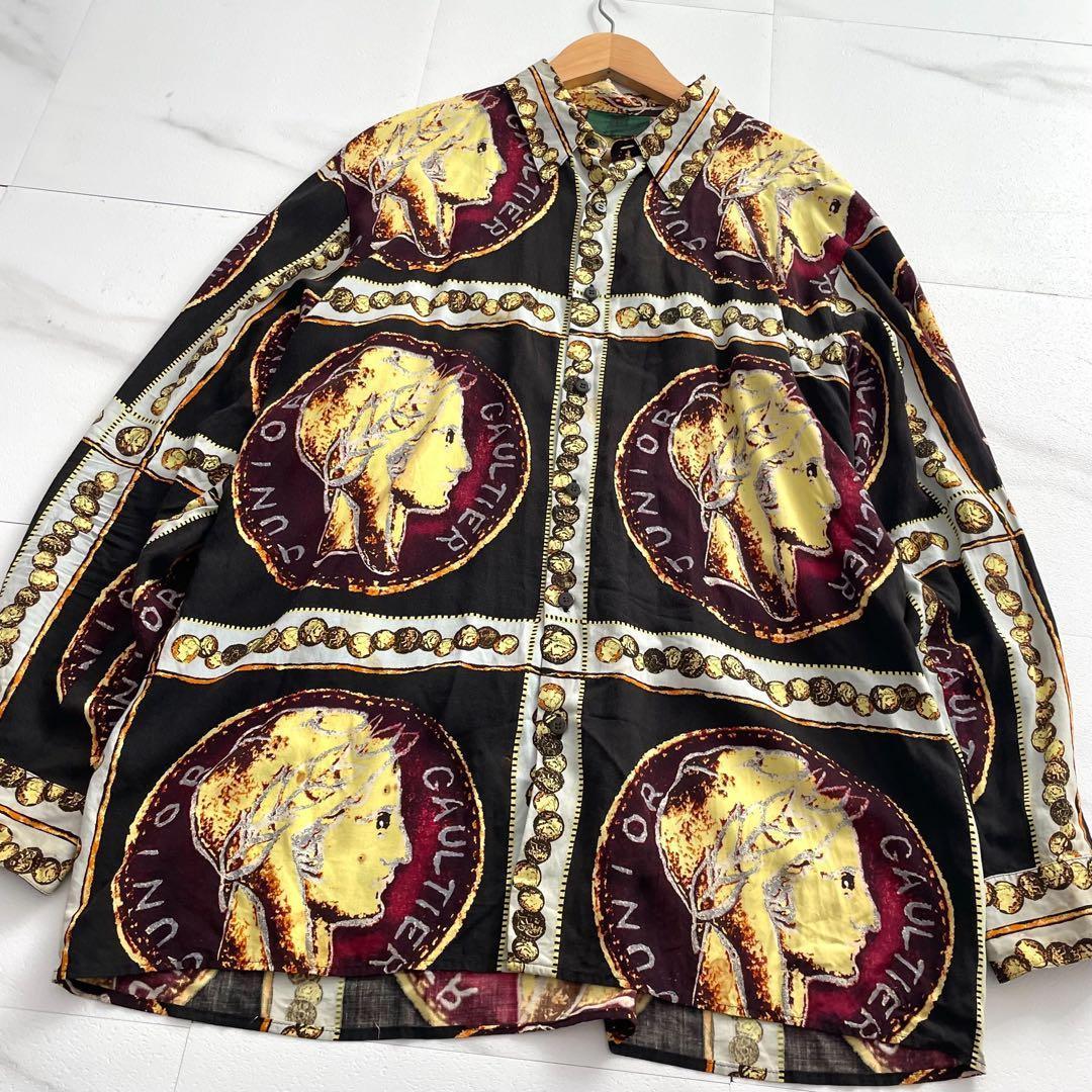Jean Paul Gaultier Vintage Coin Logo Rayon Shirt Size L