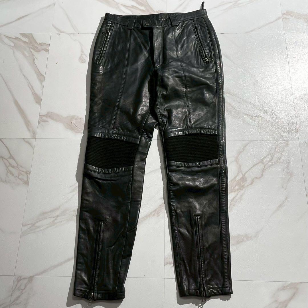 ISSEY MIYAKE MEN 96AW Lamb Leather Biker Pants Black Size 34