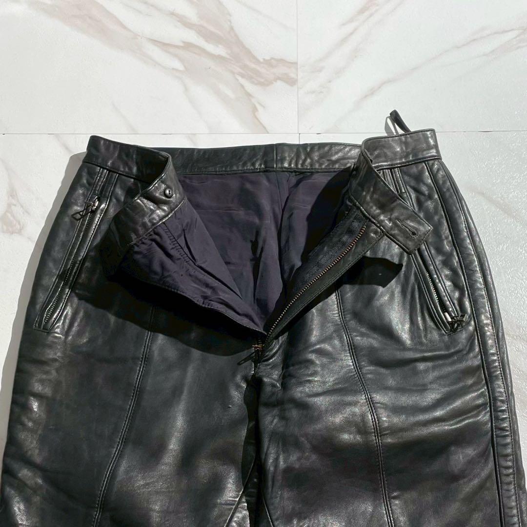 ISSEY MIYAKE MEN 96AW Lamb Leather Biker Pants Black Size 34