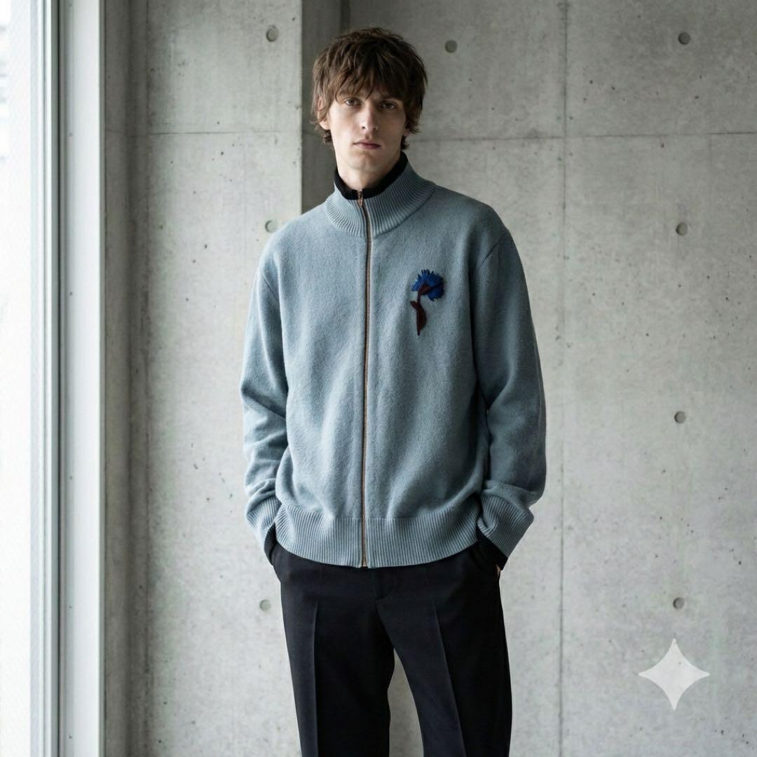 MAISON MARGIELA Wool Drivers Knit Zip-Up Blue Size XL