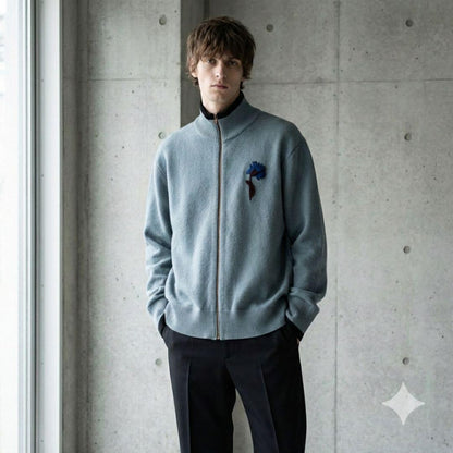 MAISON MARGIELA Wool Drivers Knit Zip-Up Blue Size XL