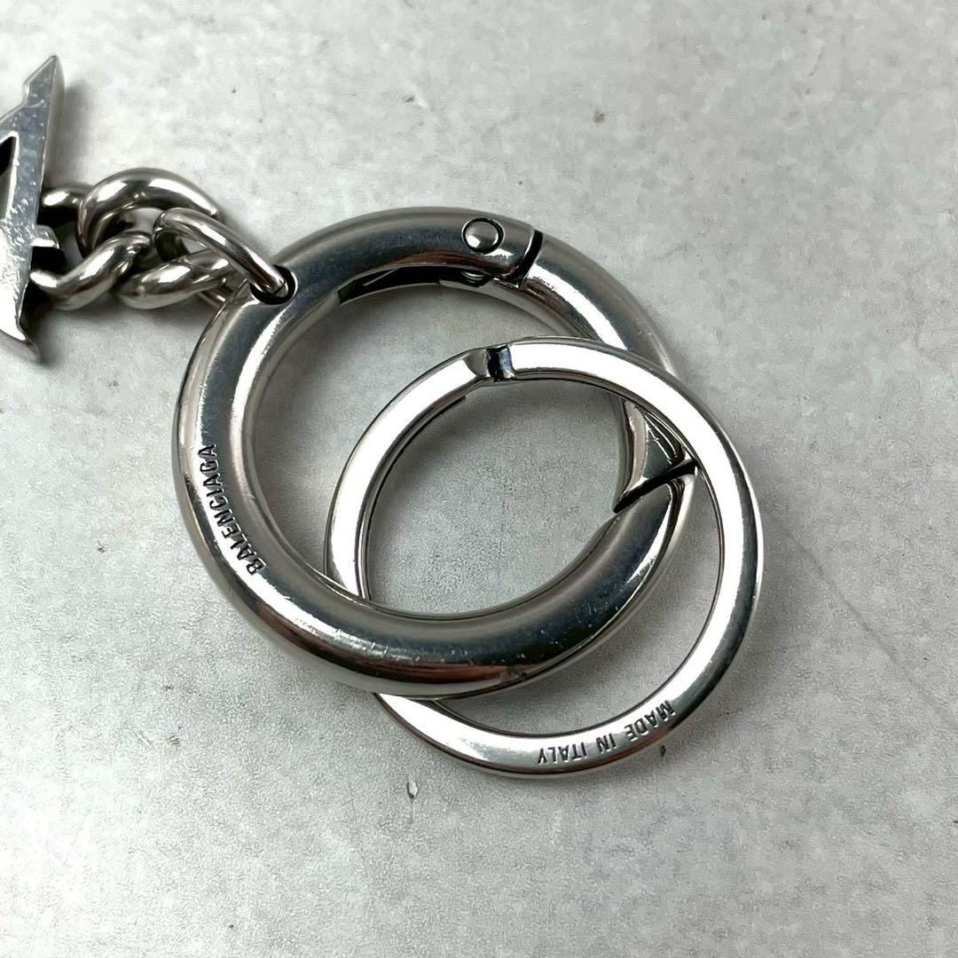 BALENCIAGA Typo Metal Logo Keyring Silver Size ONE SIZE