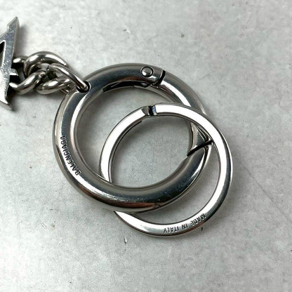 BALENCIAGA Typo Metal Logo Keyring Silver Size ONE SIZE