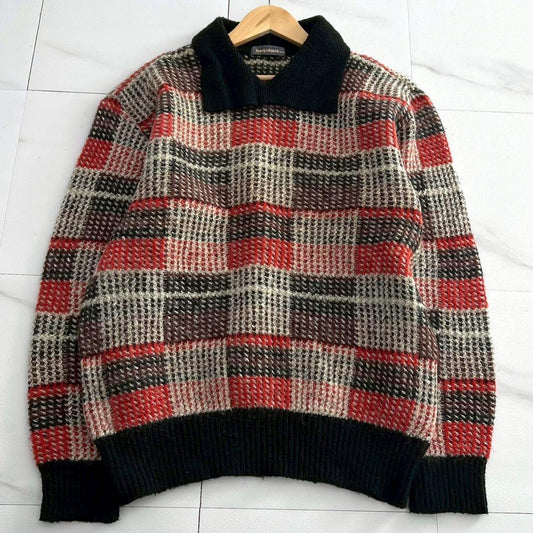 ISSEY MIYAKE MEN 80s Brush Tag Check Wool Knit Size L