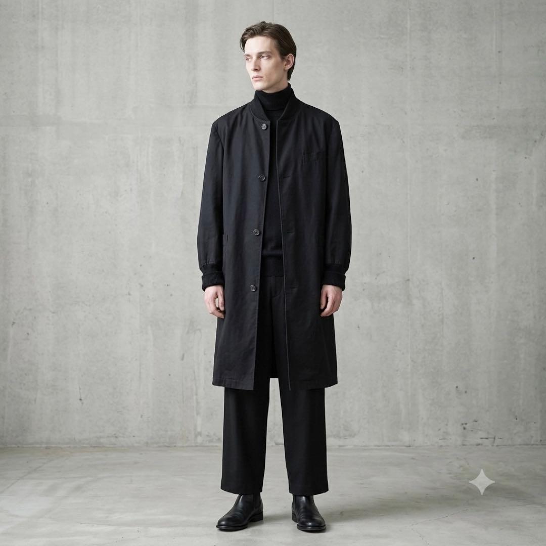 Yohji Yamamoto 86AW Rib Collar Cotton Long Coat Black Size L