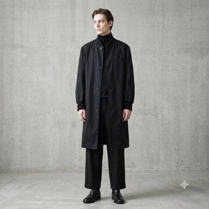 Yohji Yamamoto 86AW Rib Collar Cotton Long Coat Black Size L