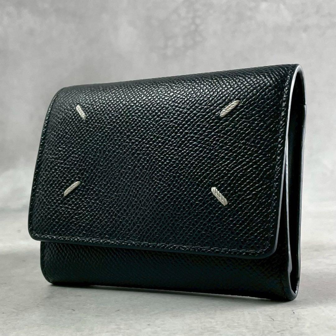 MAISON MARGIELA Leather Trifold Wallet Black Size ONE SIZE