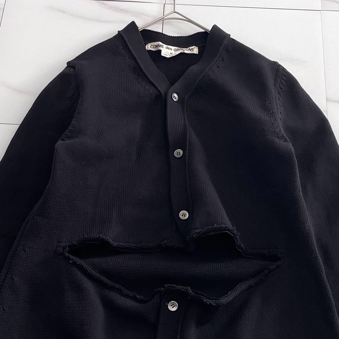 COMME des GARCONS 19SS Frayed Knit Cardigan Coat Navy Size M