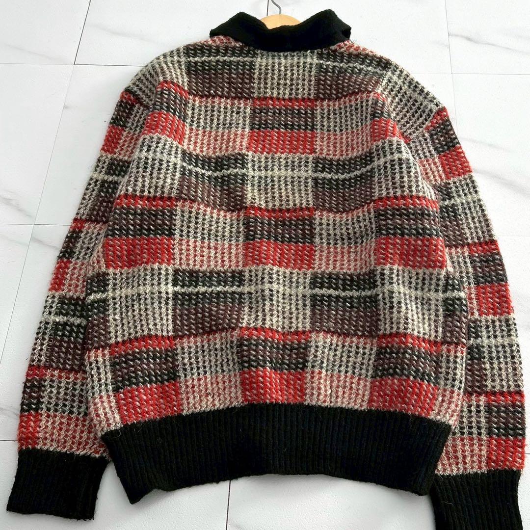 ISSEY MIYAKE MEN 80s Brush Tag Check Wool Knit Size L