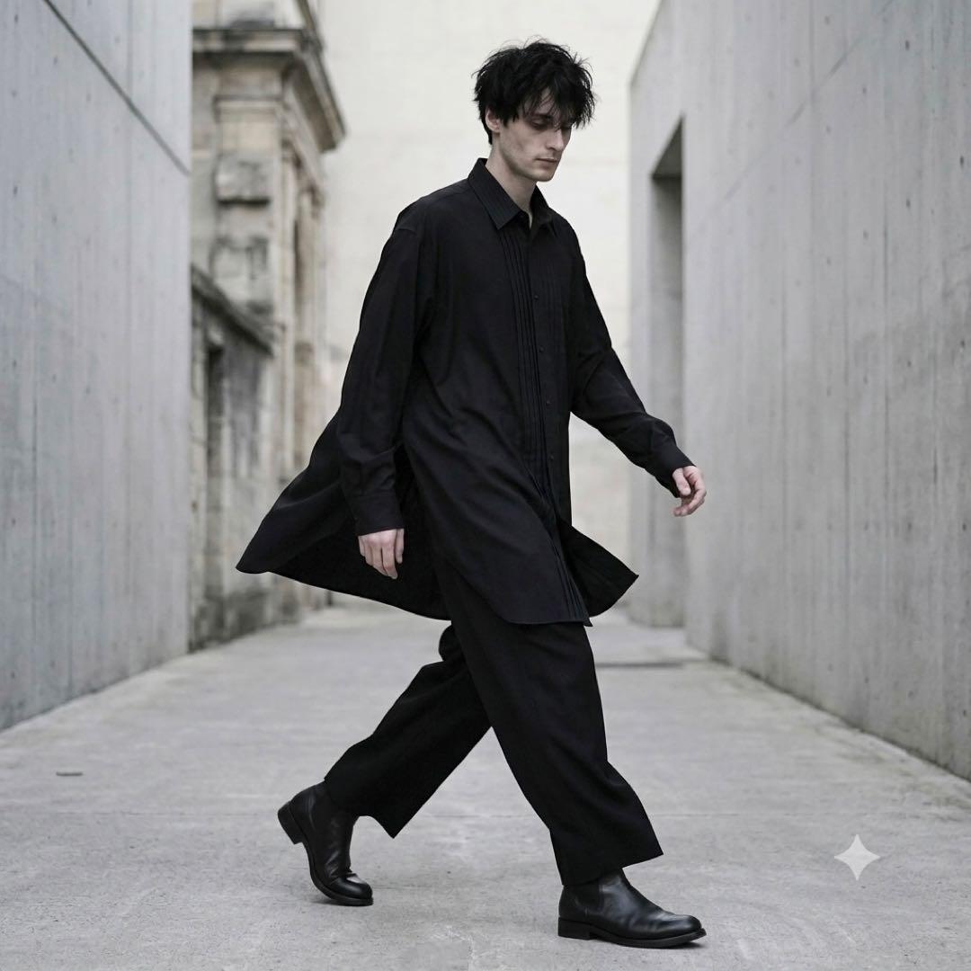 Yohji Yamamoto PH 00s Pleated Silk Wool Shirt Black Size XL