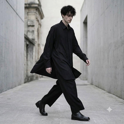 Yohji Yamamoto PH 00s Pleated Silk Wool Shirt Black Size XL