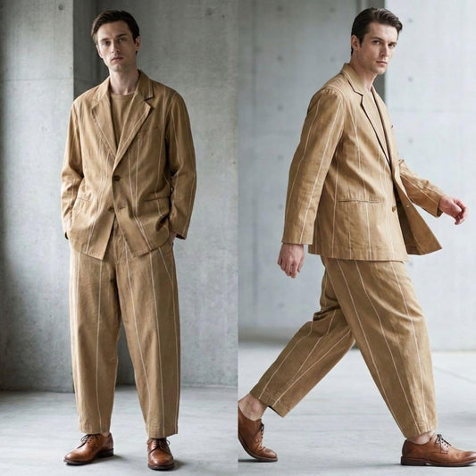 ISSEY MIYAKE MEN 95SS Selvedge Cotton Suit Set Beige Size L