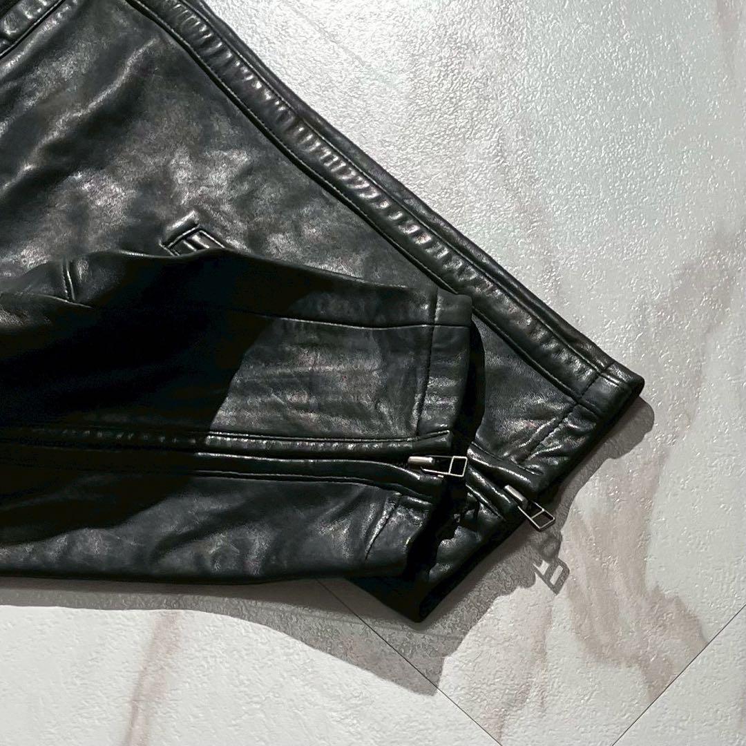 ISSEY MIYAKE MEN 96AW Lamb Leather Biker Pants Black Size 34