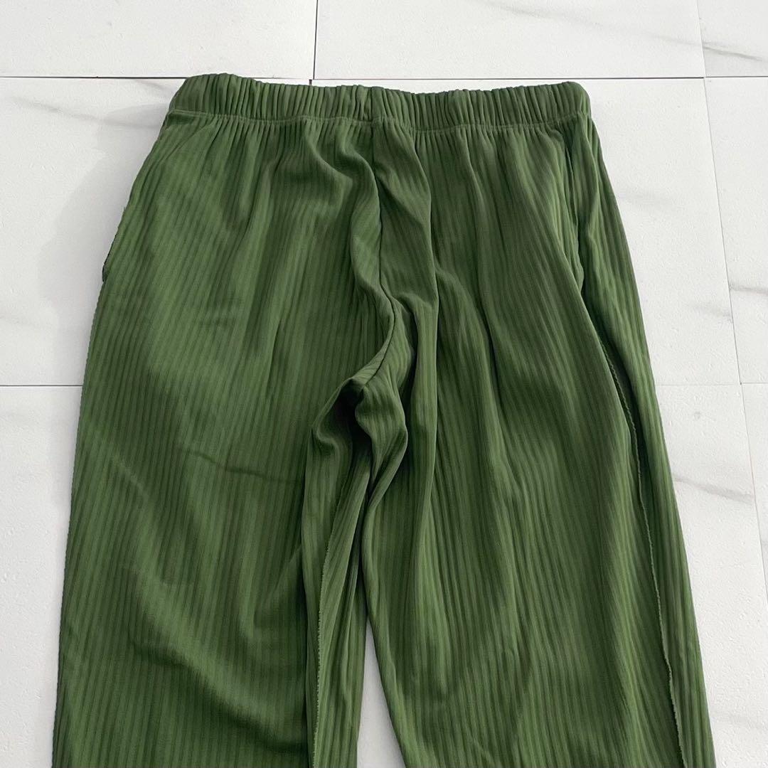 PLEATS PLEASE 19SS Pleated Fringe Easy Pants Green