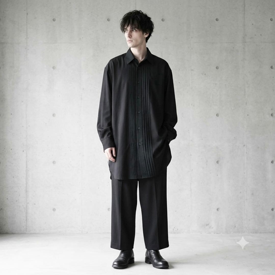 Yohji Yamamoto PH 00s Pleated Silk Wool Shirt Black Size XL