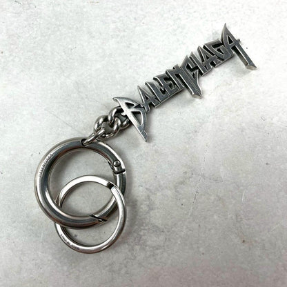 BALENCIAGA Typo Metal Logo Keyring Silver Size ONE SIZE