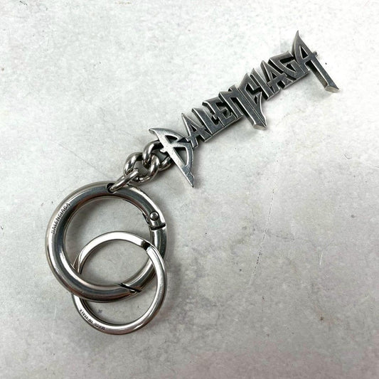 BALENCIAGA Typo Metal Logo Keyring Silver Size ONE SIZE
