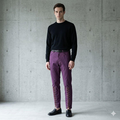ISSEY MIYAKE MEN 05AW Leather Lace-Up Pants Purple Size XL