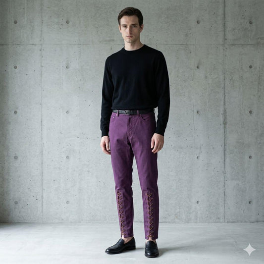 ISSEY MIYAKE MEN 05AW Leather Lace-Up Pants Purple Size XL