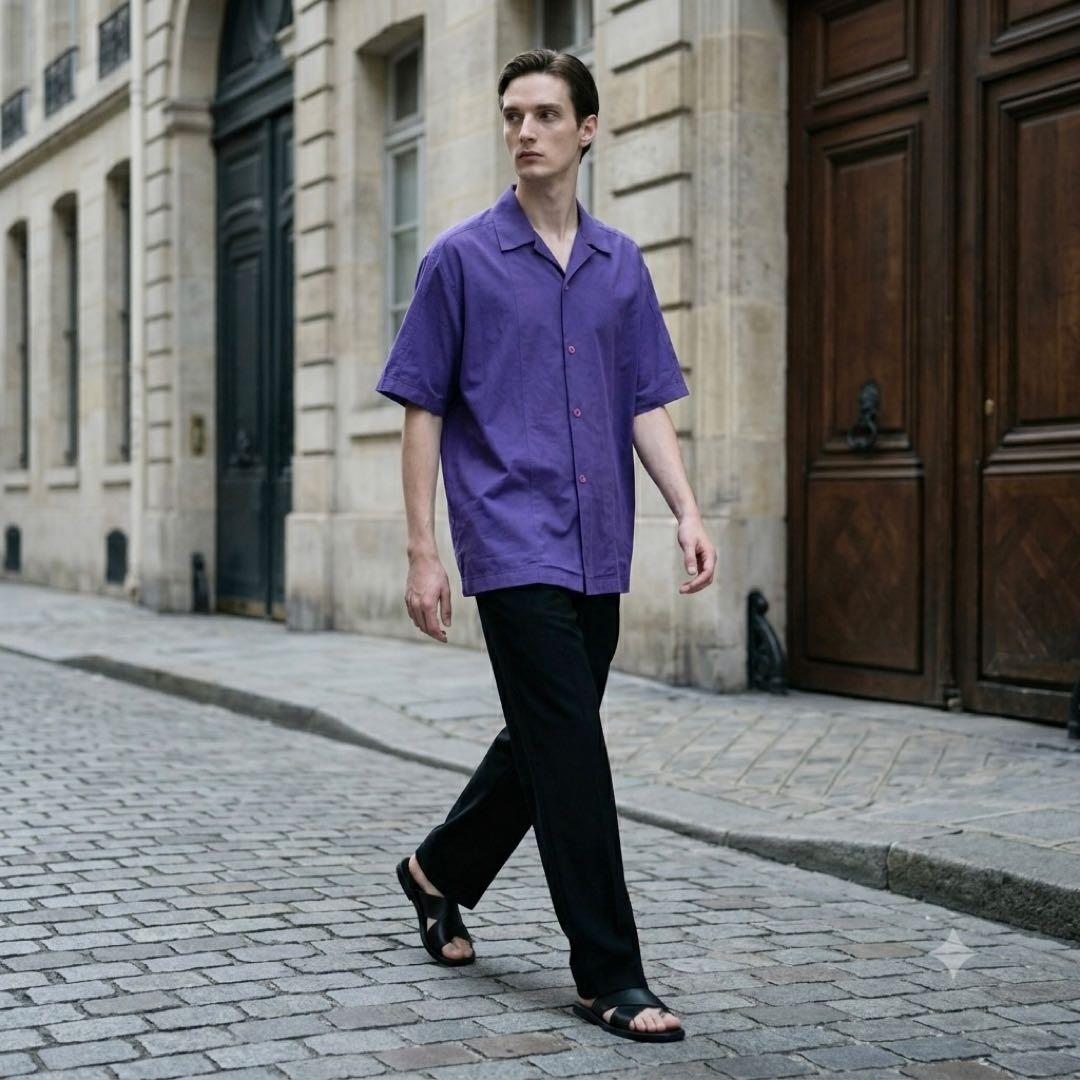 ISSEY MIYAKE MEN 80s Vintage Open Collar Shirt Purple Size L