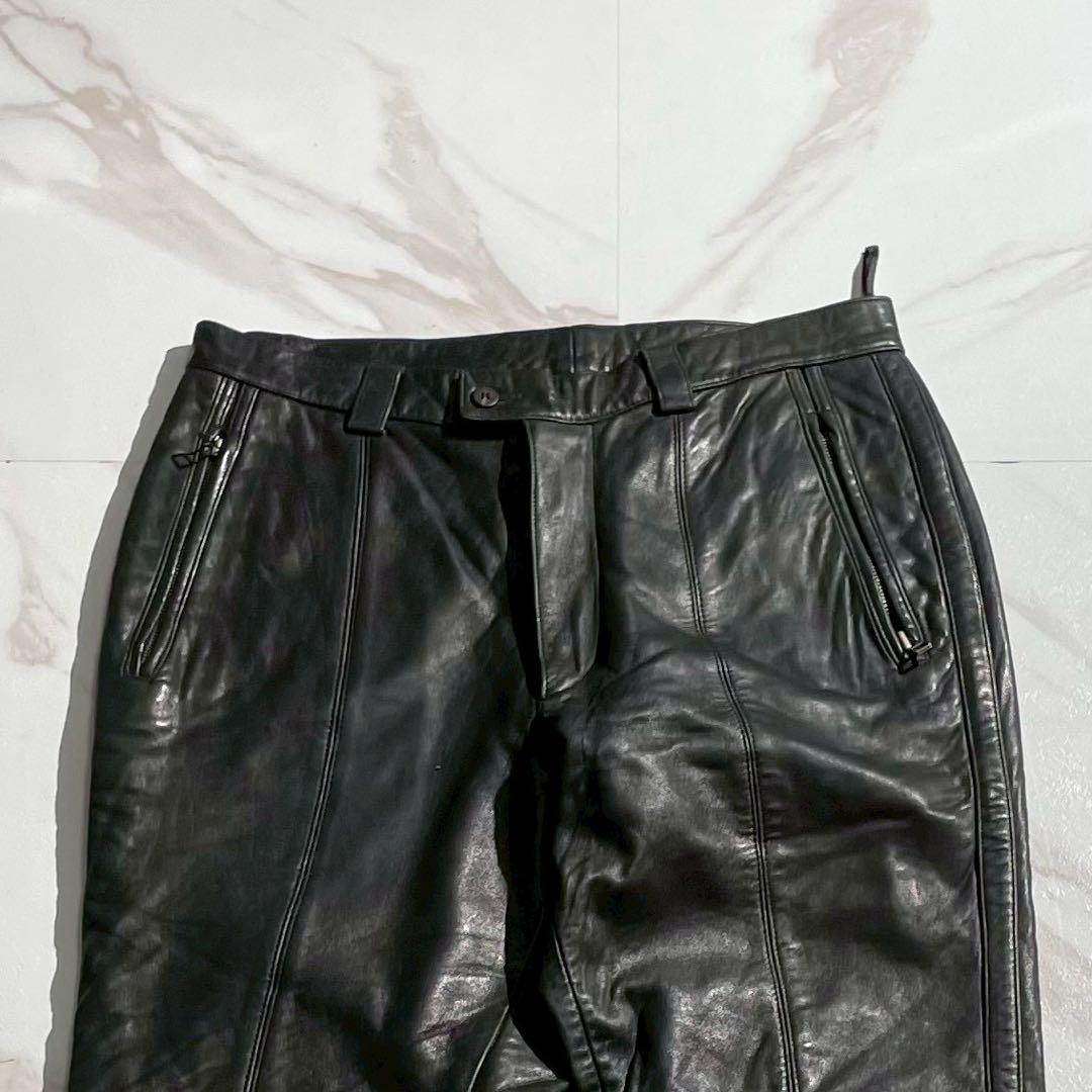 ISSEY MIYAKE MEN 96AW Lamb Leather Biker Pants Black Size 34