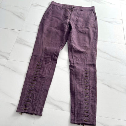 ISSEY MIYAKE MEN 05AW Leather Lace-Up Pants Purple Size XL