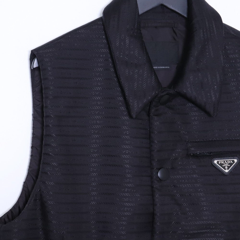 PRADA Re-Nylon Triangle Logo Padded Vest Black Size 48