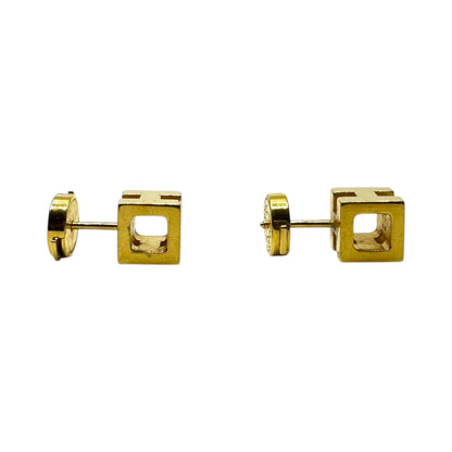 HERMES H Cube Caged Ash Earrings Gold