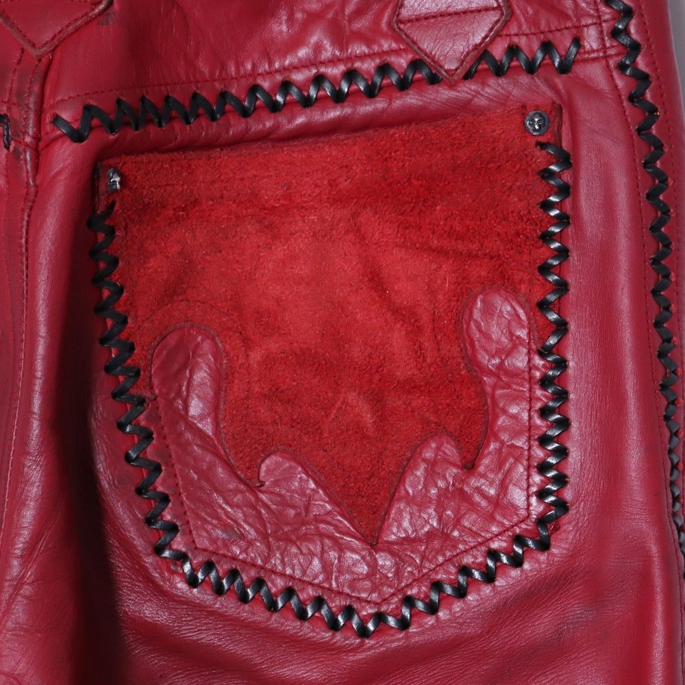 SKKIN Leather Braided Suede Fire Pattern Pants Red Size M