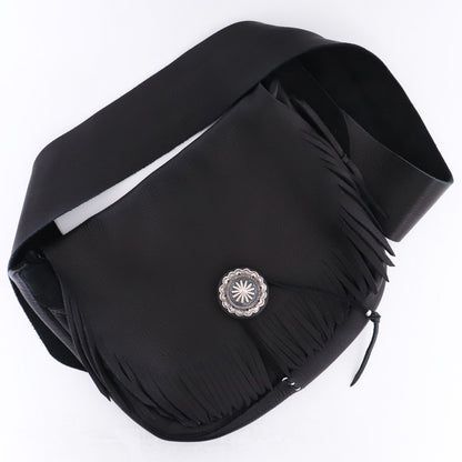 LARRY SMITH Deerskin Leather Fringe Bag Black Size ONE SIZE