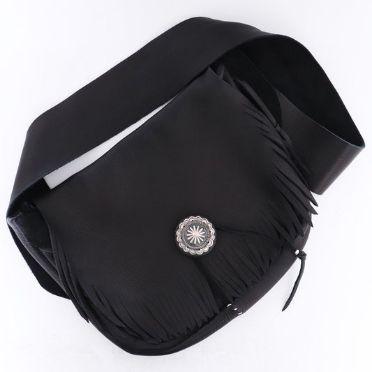 LARRY SMITH Deerskin Leather Fringe Bag Black Size ONE SIZE