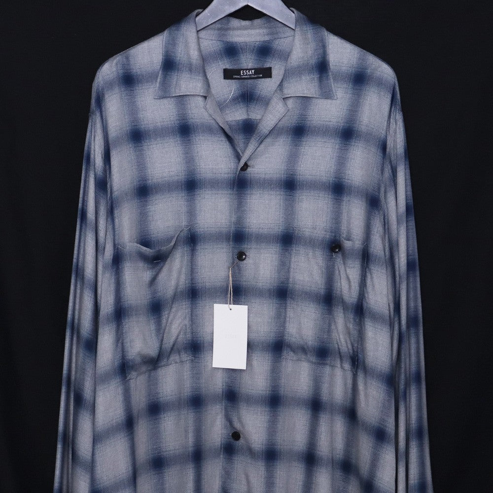 ESSAY 25SS Shadow Check Open Collar Shirt Blue Size 2