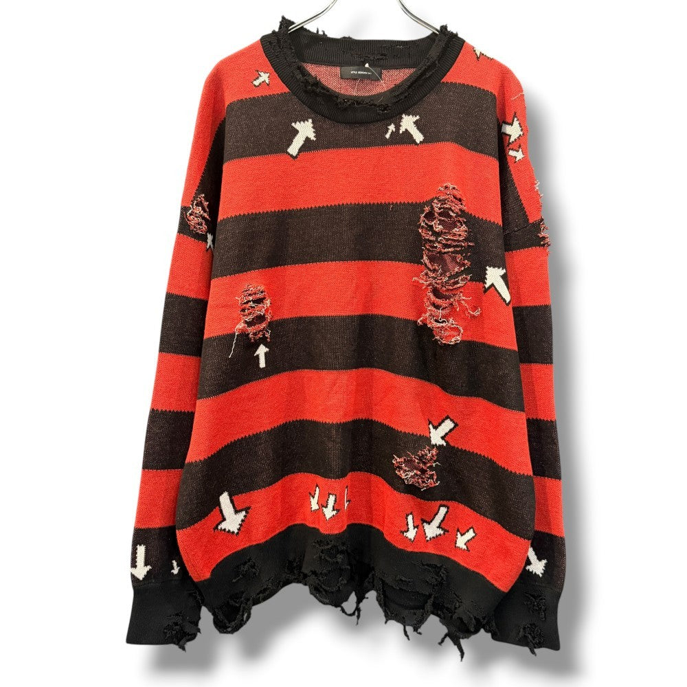 LITTLE BEDROOM Distressed Grunge Knit Sweater Red