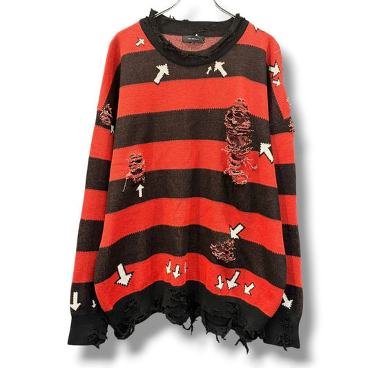 LITTLE BEDROOM Distressed Grunge Knit Sweater Red