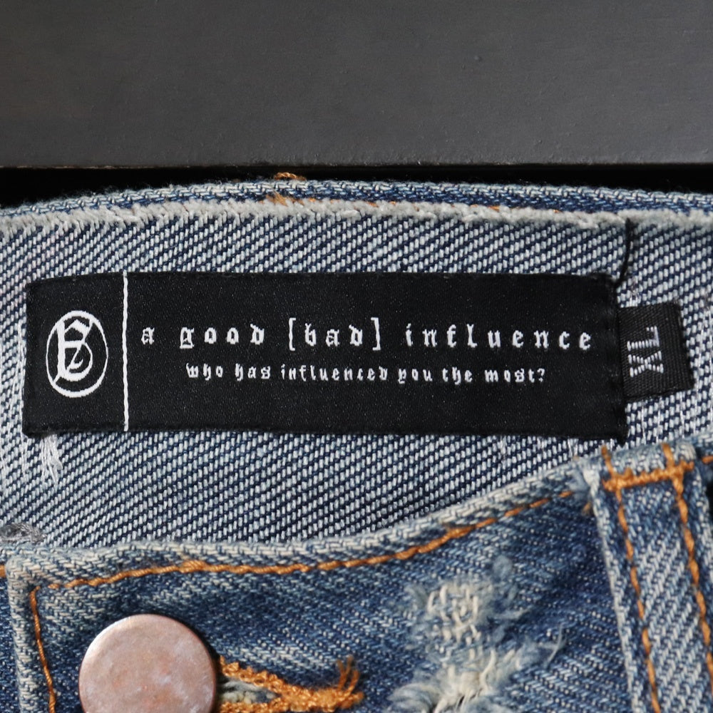 A GOOD BAD INFLUENCE GB Repaired Denim Jeans Indigo Size XL