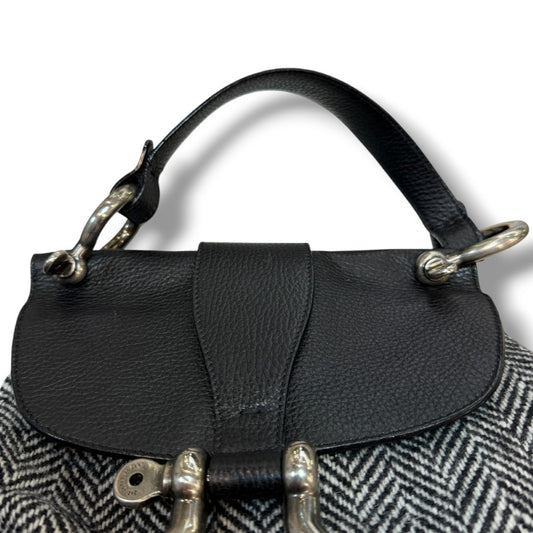 BURBERRY LONDON Leather Tweed Handbag Black Grey Size F