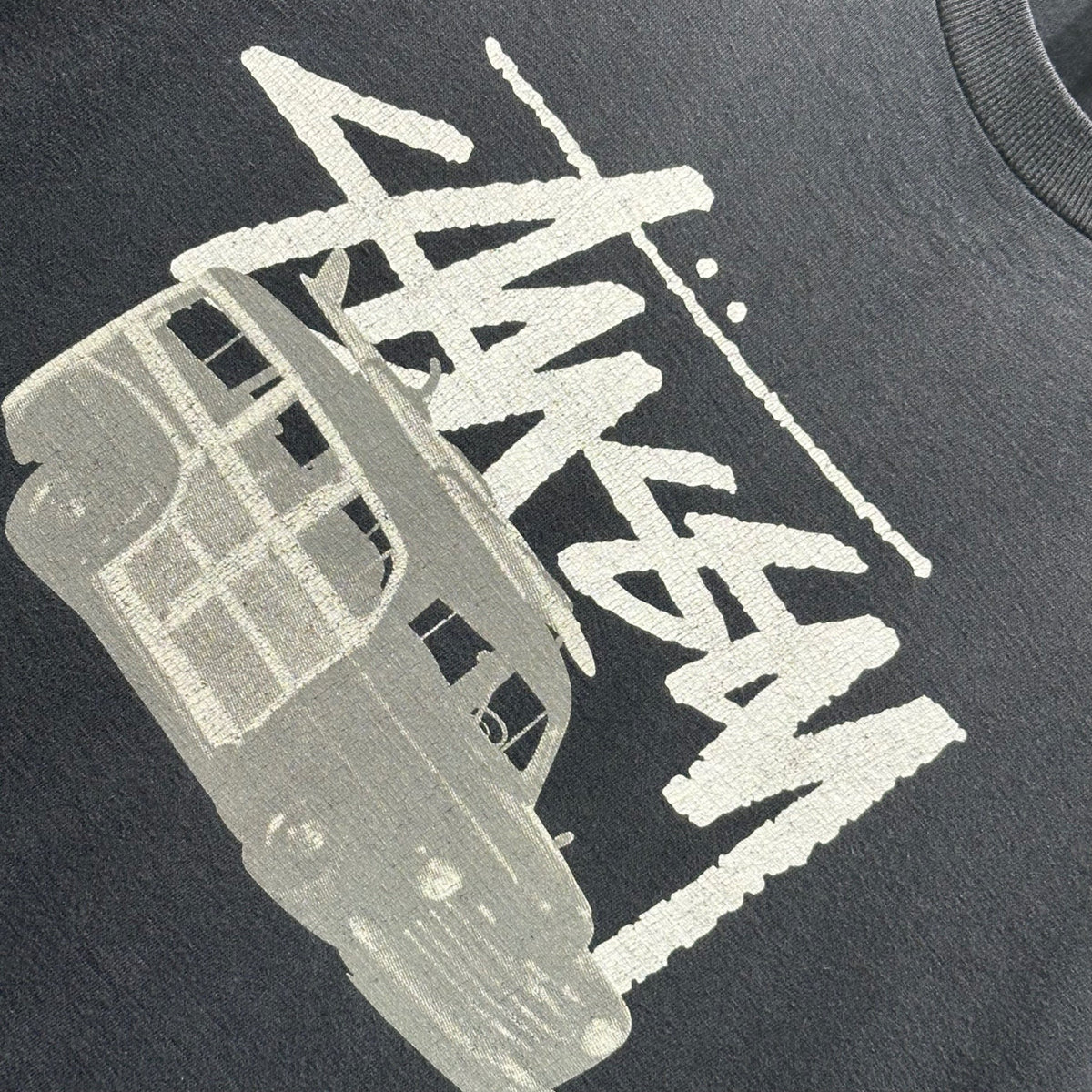 STUSSY 00s Car Graphic Logo Print T-Shirt Navy Size M