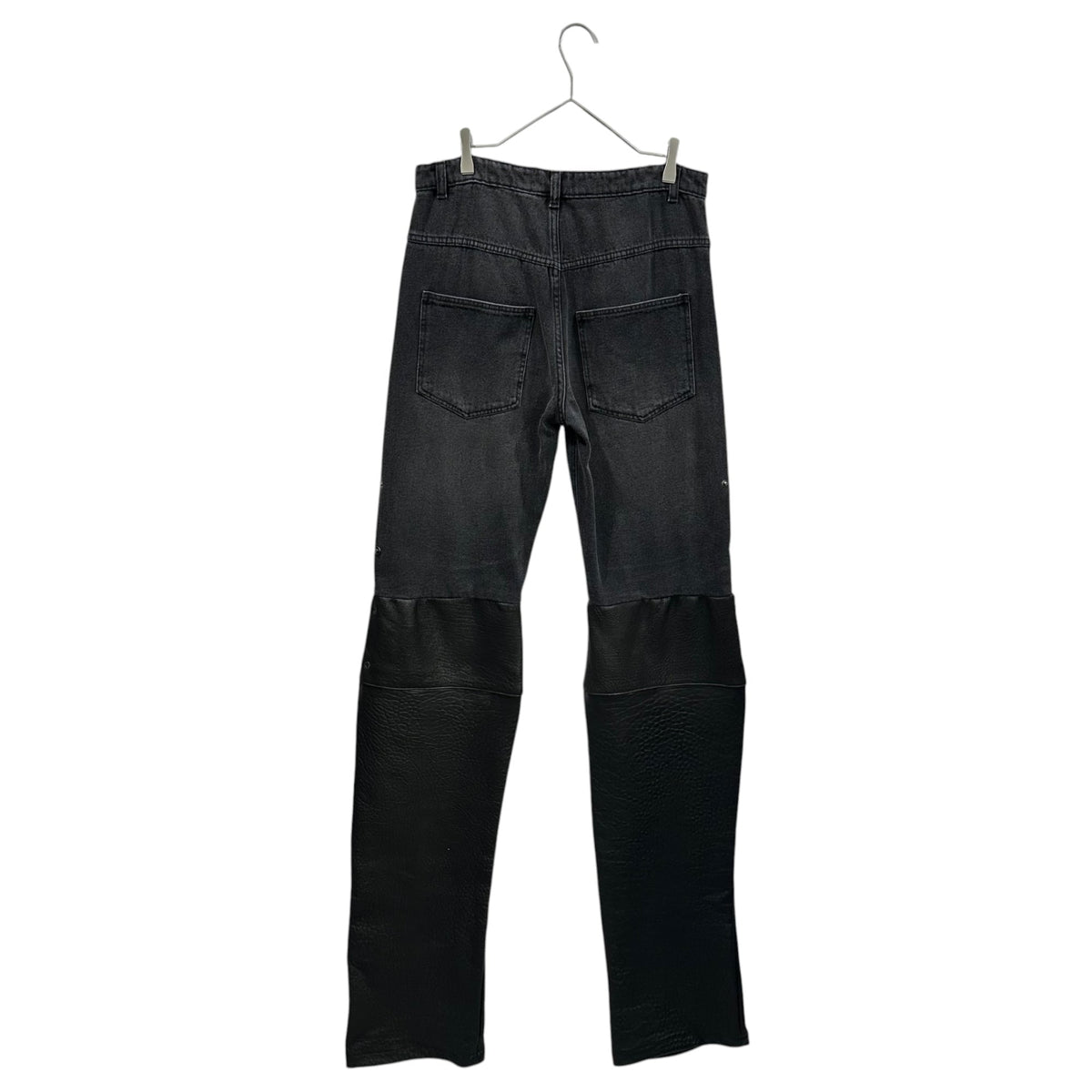P.L.N. Super Long Leather Panel Pants Black Size M