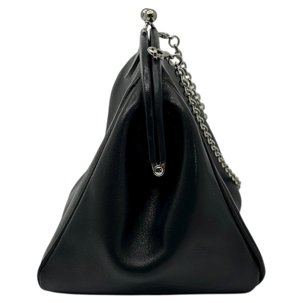 Y's Leather Chain Shoulder Clasp Pouch Black Size FREE