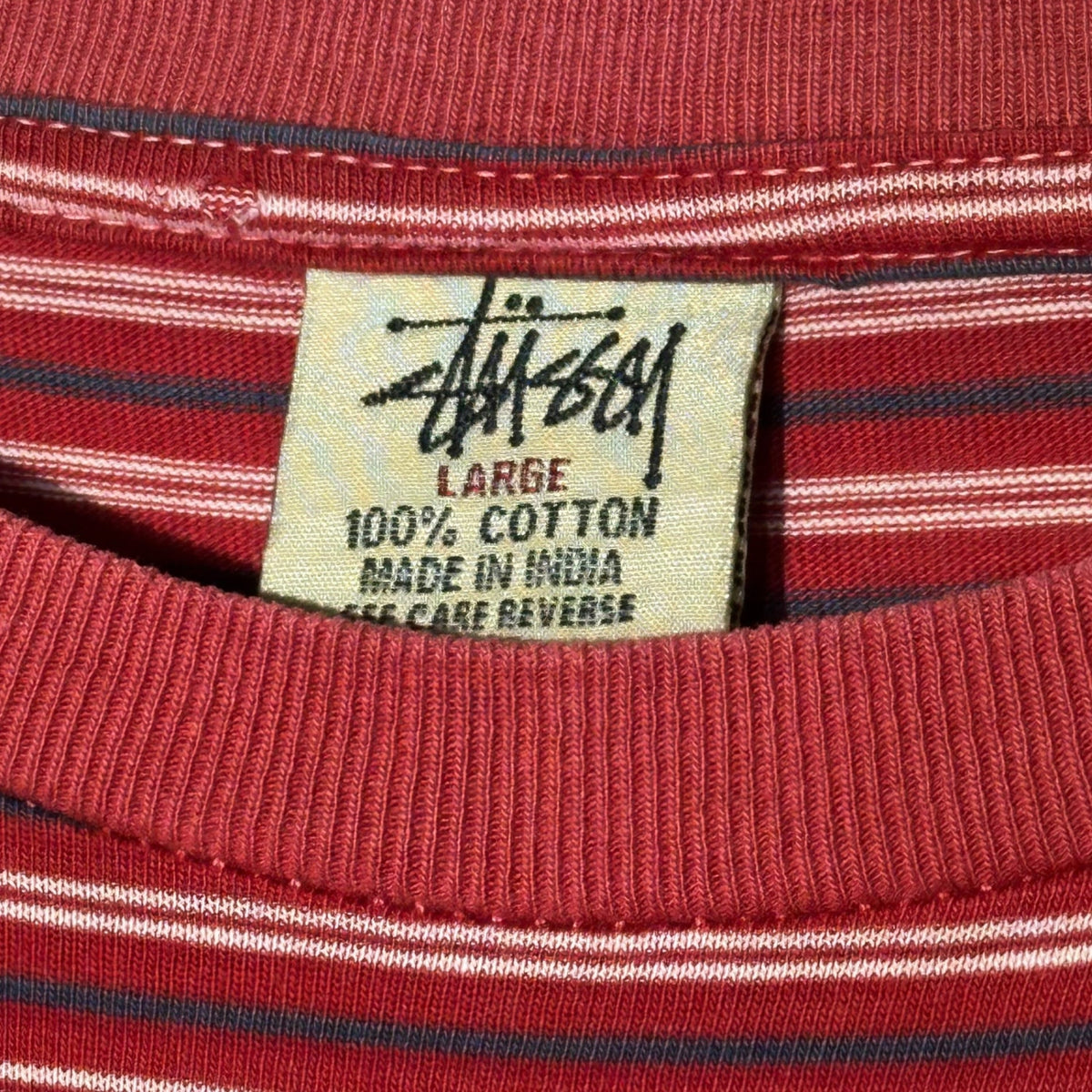 STUSSY 90s Vintage USA Striped Pocket T-Shirt Red Size L