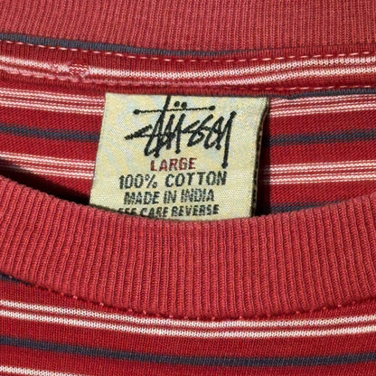STUSSY 90s Vintage USA Striped Pocket T-Shirt Red Size L