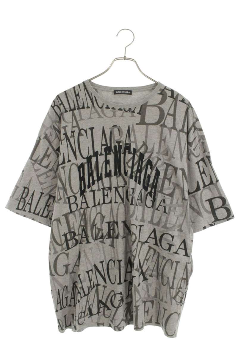 Balenciaga Logo Embroidered All-Over Print T-Shirt Gray x Black Size XL