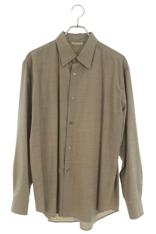 Auralee 24SS Striped Wool Long Sleeve Shirt Beige Size XL